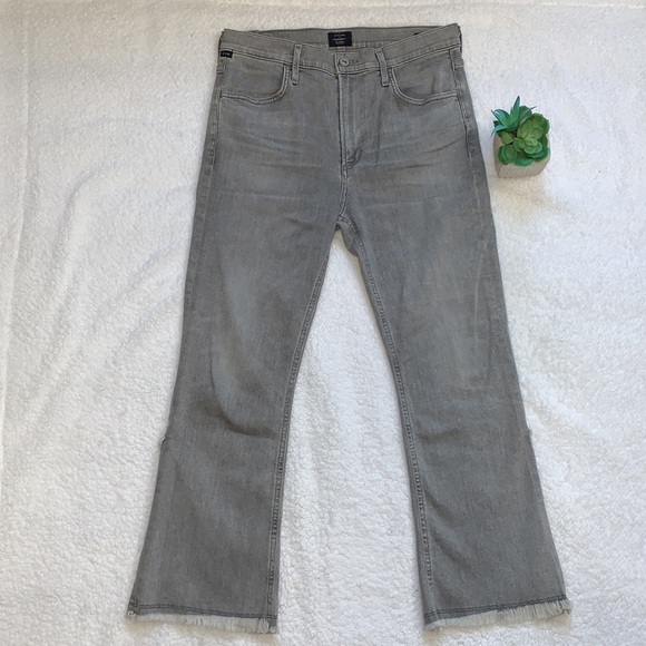 Citizens of humanity Drew Frey gray high rise crop flare raw hem jeans - Picture 2 of 8